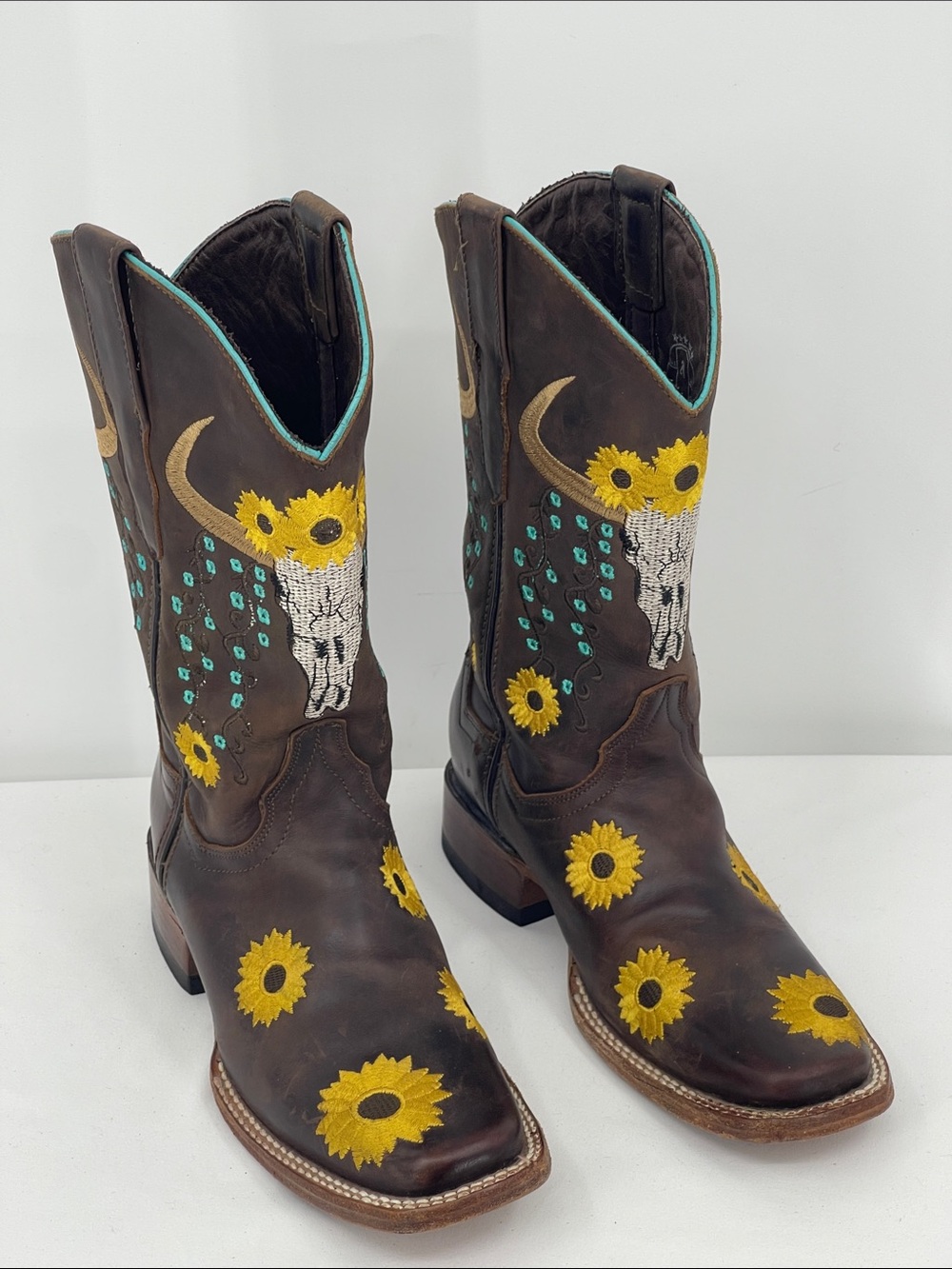 RANCHERS BOOT COMPANY Brown Leather Sunflower Western Boots - Women SIZE 7